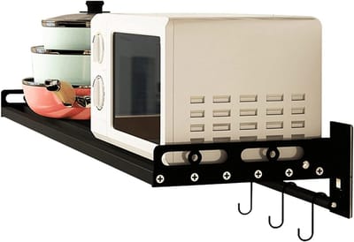 Magnetronrek Opbergrek - Magnetronhouder Ovenplank - Keuken Organiseren - Opvouwbaar Roestvrij Staal - 60x40cm - Zwart
