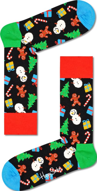 Happy Socks Bring It On Sock - kerstpret op zwart - Unisex - Maat: 41 - 46