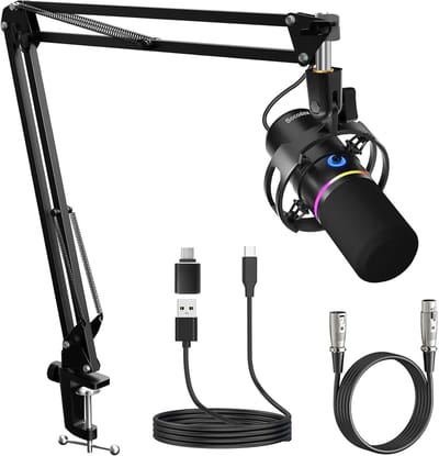 Dynamische USB/XLR Podcast Microfoon met Ruisonderdrukking en Boomarm voor Gaming en Streaming