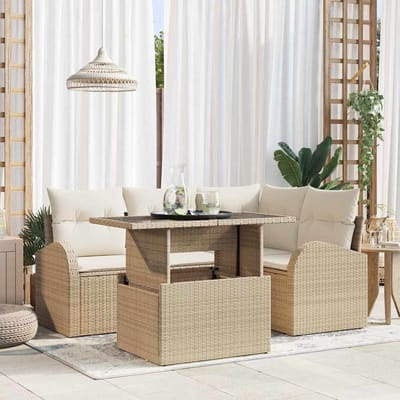 vidaXL - Tuinbank - Set - 5 - st - Beige - poly - rattan