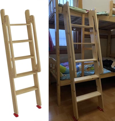 Houten Trapladder - Stapelbed Ladder - Veilig Klimmen - Met Veiligheidsleuning - 150 cm - Houtnerf