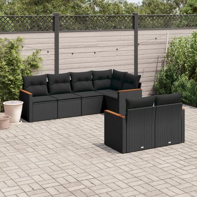 vidaXL - 7-delige - Loungeset - met - kussens - poly - rattan - zwart