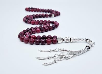 Handgemaakte tesbih "Tasbih" natuursteen "Lepidolite" - Aantal kralen 99 - Diameter kralen 8MM - met metaal tassel "Zwaarden" - Een mooi cadeau-idee