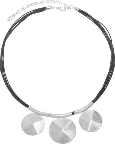 Behave Korte ketting metaal 40cm lengte met hanger mat zilverkleur, met 6rijen koord