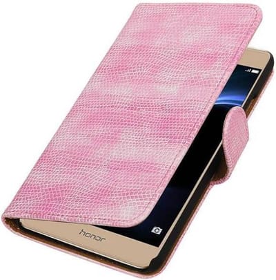 Hagedis Bookstyle Wallet Case Hoesjes Geschikt voor Huawei Honor V8 Roze