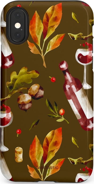 Casetastic Hoesje Geschikt voor Apple iPhone X/Xs - Stijlvolle Beschermende Duo-layer Case - Rode Wijn Bladeren
