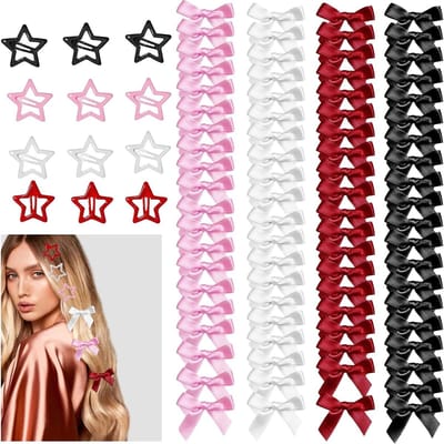 Set van 92 Haarspelden met Strik en Ster, Inclusief 80 Mini Haarspelden en 12 Ster Haarpinnen in 4 Kleuren voor Stijlvolle Haaraccessoires