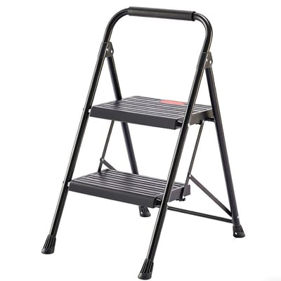 Opvouwbare Huishoudladder 2 Treden – Antislip Metalen Trapladder – Compact, Lichtgewicht en Stevig