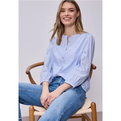 Blouse met 3/4 mouwen in chambraykwaliteit