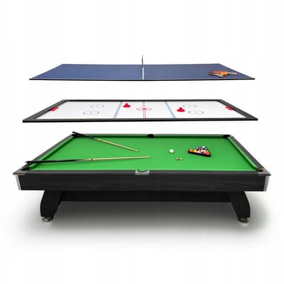 THUNDER BOLD-BLACK-8FT-HOCEKY-PING - 3-in-1 Speeltafel - Biljart, Airhockey en Tafeltennis - 8 ft