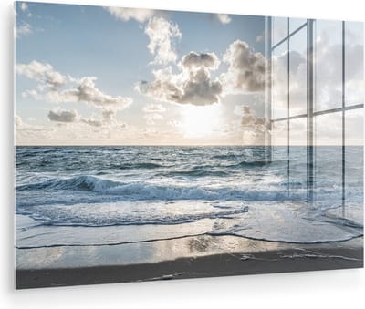 MuchoWow® Glasschilderij 90x60 cm - Schilderij acrylglas - Zee - Wolken - Duitsland - Foto op glas - Muurdecoratie woonkamer - Wanddecoratie slaapkamer - Schilderijen