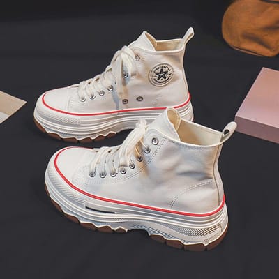 High-Top schoenen Nieuwe Japanse stijl Verhoog de onderkant Ademend Comfortabel Veelzijdig Casual Sneaker Canvas schoenen voor vrouwen 37 wit