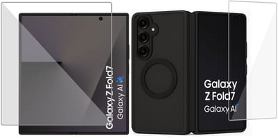 Hoesje + Screenprotector geschikt voor Samsung Galaxy Z Fold 7 Hoesje - Portemonnee Hoesje geschikt voor MagSafe - Magnetisch - Zwart