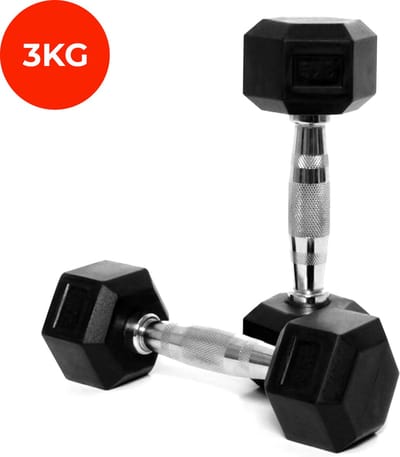 Core Power - Rubber Hex Dumbbells - 3 kg - Dumbbell set - Krachttraining - Halterset