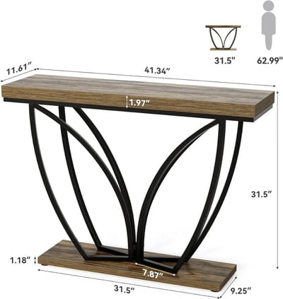 OKWISH Consoletafel - Industriële Uitstraling - Voor Hal En Woonkamer - Metaal En Houtlook Zwart Bruin - 105 x 30 cm