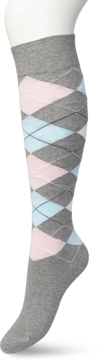 Bonnie Doon Dames Geruite Kniekousen Licht Grijs maat 36/42 - Knie Kousen - Ruit Patroon - Ruitjes Print - Uitstekend draagcomfort - Argyle Knee High - Kniesokken - Zakt niet af - OEKO-TEX - Lichtgrijs - Medium Grey Heather - BP211505.112