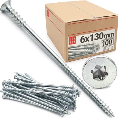 LUN FIX - Afstandsschroeven 6x130 mm - 100 stuks - Verzinkt - Afstelbouten