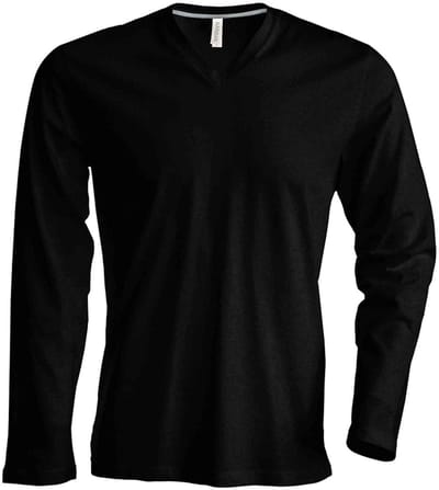 Kariban Heren Slim Fit Lange Mouw V Hals T-Shirt (Zwart)