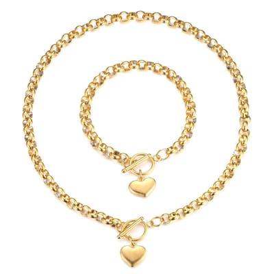 Sorprese Ketting en Armband Set - Heart - Goudkleurig - Dames - 45 cm - Cadeau - Model W