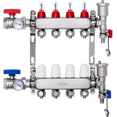 Collecteur de Chauffage Radiant à 4 Branches Tuyau PEX 1/2  Ensemble de Collecteur pour Chauffage au Sol