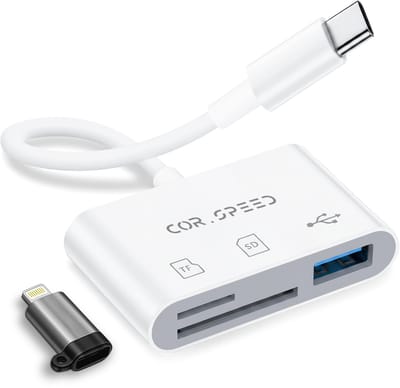 Cor.Speed SD Kaartlezer 3-in-1 - Voor lightning & USB-C - Universeel