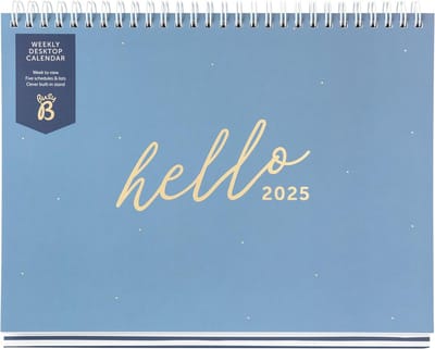 Wekelijkse Bureaukalender 2025 - Januari tot December - Blauw - Planner met Ingebouwde Standaard