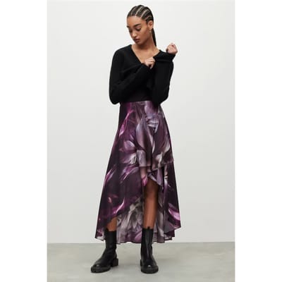 AllSaints Slvina Margeaux Skir Rose Pink Size: 2 | Midi Skirts Outlet | Dames | Zwart