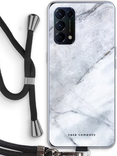 Case Company® - Hoesje met koord geschikt voor Oppo Find X3 Lite hoesje met Koord - Witte marmer - Telefoonhoesje met Zwart Koord - Bescherming aan alle Kanten en Over de Schermrand