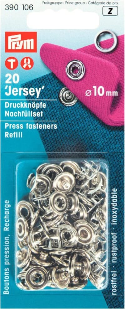 Navullingen naaivrijdrukknoop voor 390107 zilverkleurig 10mm 20 st. - Prym