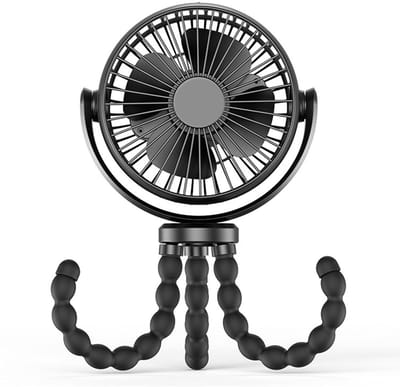 Allecto - Kinderwagen Ventilator - Draagbare Koeling - 360° Rotatie - Zwart - Batterij Aangedreven - Flexibel Statief - Geschikt voor Reis