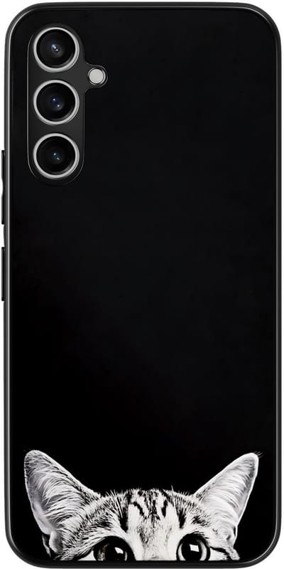 Hoesje geschikt voor Samsung Galaxy A54 - Kat kiekeboe - Zwart - TPU case - Print - Hardcase zwart telefoonhoesje