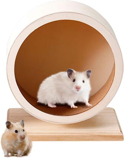 Houten Hamsterwiel van 15 cm, Stil en Veilig voor Dwerghamsters en Muizen, Dierlijke Vriendelijke Balansfiets Accessoires met Vervangbare Kurkstrips