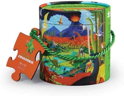Mini Canister Puzzel - Kinderpuzzel - Reizen en thuis - Stevige verpakking - 24 Stukjes - Dinosaurus