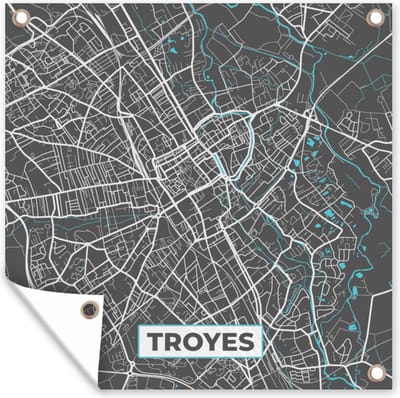 Tuin poster Troyes - Frankrijk - Plattegrond - Kaart - Stadskaart - 200x200 cm - Tuindoek