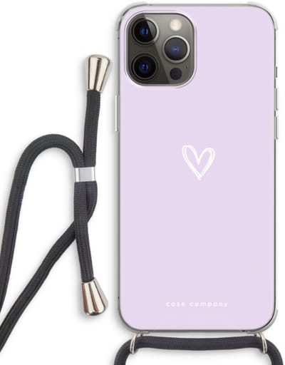 Case Company® - Hoesje met koord geschikt voor iPhone 12 Pro hoesje met Koord - Klein hartje paars - Telefoonhoesje met Zwart Koord - Bescherming aan alle Kanten en Over de Schermrand