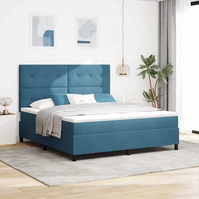 vidaXL - LED - Box - Spring - Bed - Donkerblauw - 180 - x - 200 - cm - Fluweel