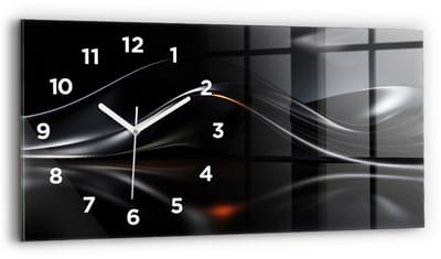 Wallfluent Wandklok - Abstractie Klok met Afbeelding - 60 cm x 30 cm - Zwart Wandklok - Witte Handen - Wandklok Met Cijfers - Wandklok Glas Woonkamer - Glazen Klok Rechthoekige - Minimalistisch Wandklok - Klok met Afbeelding