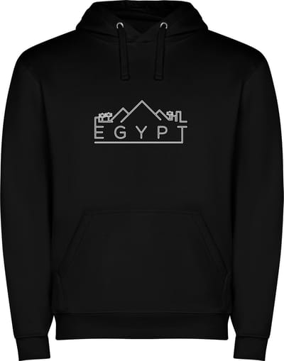 Zwarte unisex hoodie met “ Sky Line Egypt - Egypte – Vakantiegevoel – Strak – Modern “ Print Full Color Color merk Roly maat S