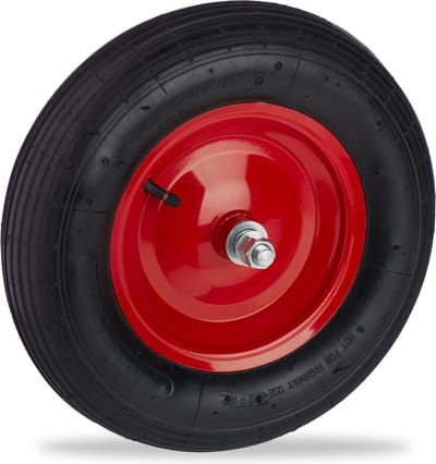 kruiwagenwiel - 4.80/4.00-8 - luchtband - stalen velg - met as - tot 120 kg - zwart-rood