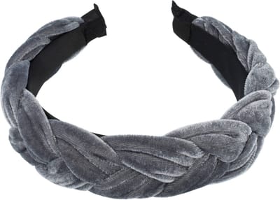 Haarsoires Haarband Diadeem 4cm – Gevlochten - Velvet Stof – Grijs - Comfortabel voor Dames & Meisjes - Universele Maat