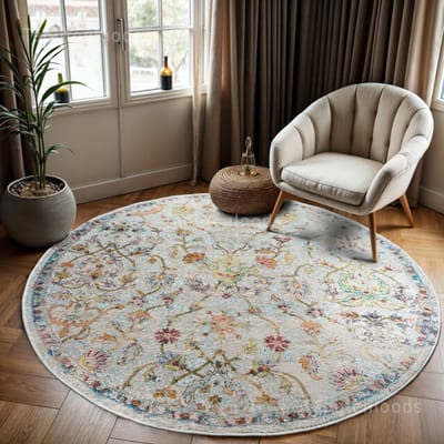 Picasso Sarough Vintage Rond Vloerkleed Creme / Beige Laagpolig- 160 CM Ø