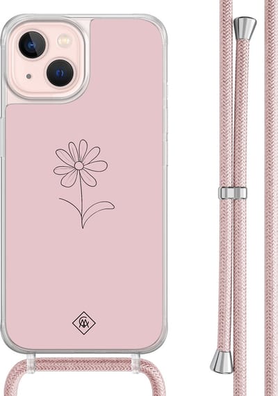 Casimoda® hoesje met rosegoud koord - Geschikt voor iPhone 13 - Madeliefje - Afneembaar koord - TPU/acryl - Paars