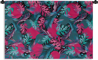 Wandkleed - Wanddoek - Bladeren - Hawaii - Design - Roze - Blauw - 90x60 cm - Wandtapijt