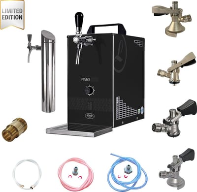 Complete set - Biertap PYGMY 25/K LIMITED EDITION - 1-kraans, 35 liter/u - met Set van 4 Fustkoppeling en Tapzuil - Thuistap, Bierkoeler