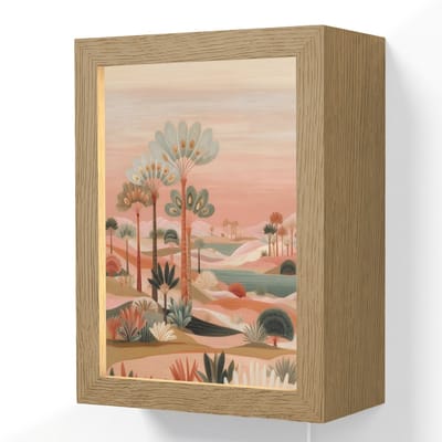 Wandlamp 15x20 cm - Oplaadbaar - Roze landschap - Palmen - Water - Wandlampen binnen woonkamer - Slaapkamer lamp met kabel - Decoratieve nachtlamp - Vloerlamp snoer