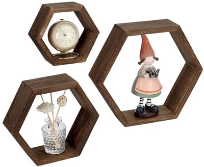 Dailygoods- Zwevende Planken - 3 Stuks Zeshoekig - Honingraatvormig - Decoratief - Voor Badkamer/Keuken/Woonkamer - Flexibele Afmetingen - Wandplanken