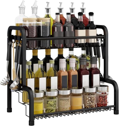 NAIZY Kruidenrek Zwart Keukenorganizer Kruidenopslag Geen boren 4-laags afneembaar metalen kruidenrek voor kruidenflessen Potten - 42,5 x 25,5 x 41cm