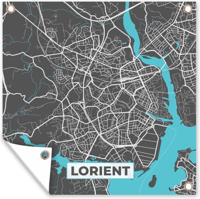 Tuin poster Lorient - Frankrijk - Kaart - Plattegrond - Stadskaart - 200x200 cm - Tuindoek