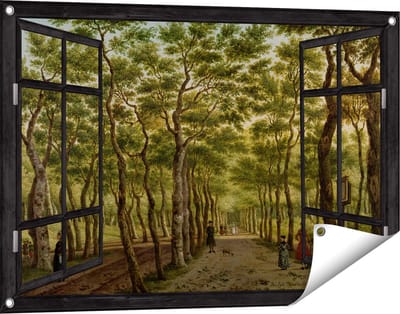 Gards Tuinposter Doorkijk Het Herepad in het Haagse Bos - Paulus Constantijn la Fargue - 90x60 cm - Tuindoek - Tuindecoratie - Wanddecoratie buiten - Tuinschilderij