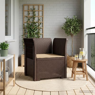 vidaXL - Eén-zits - Fauteuil - met - Kussen - Rieten - Look - PP - Bruin